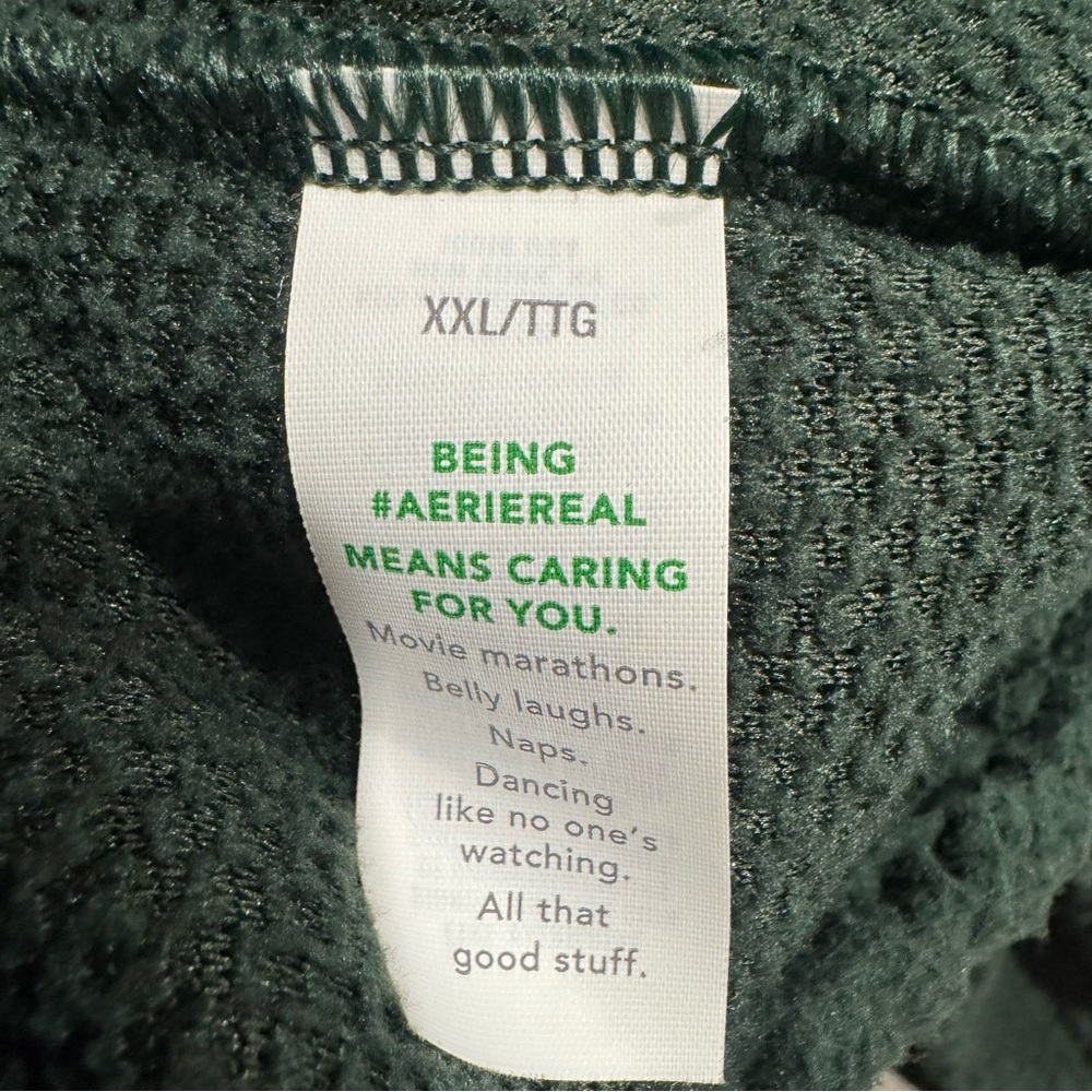 Aerie Sherpa Teddy Fleece Half Zip Pullover Hoodie Forest Green XXL Sweatshirt - Picture 5 of 7
